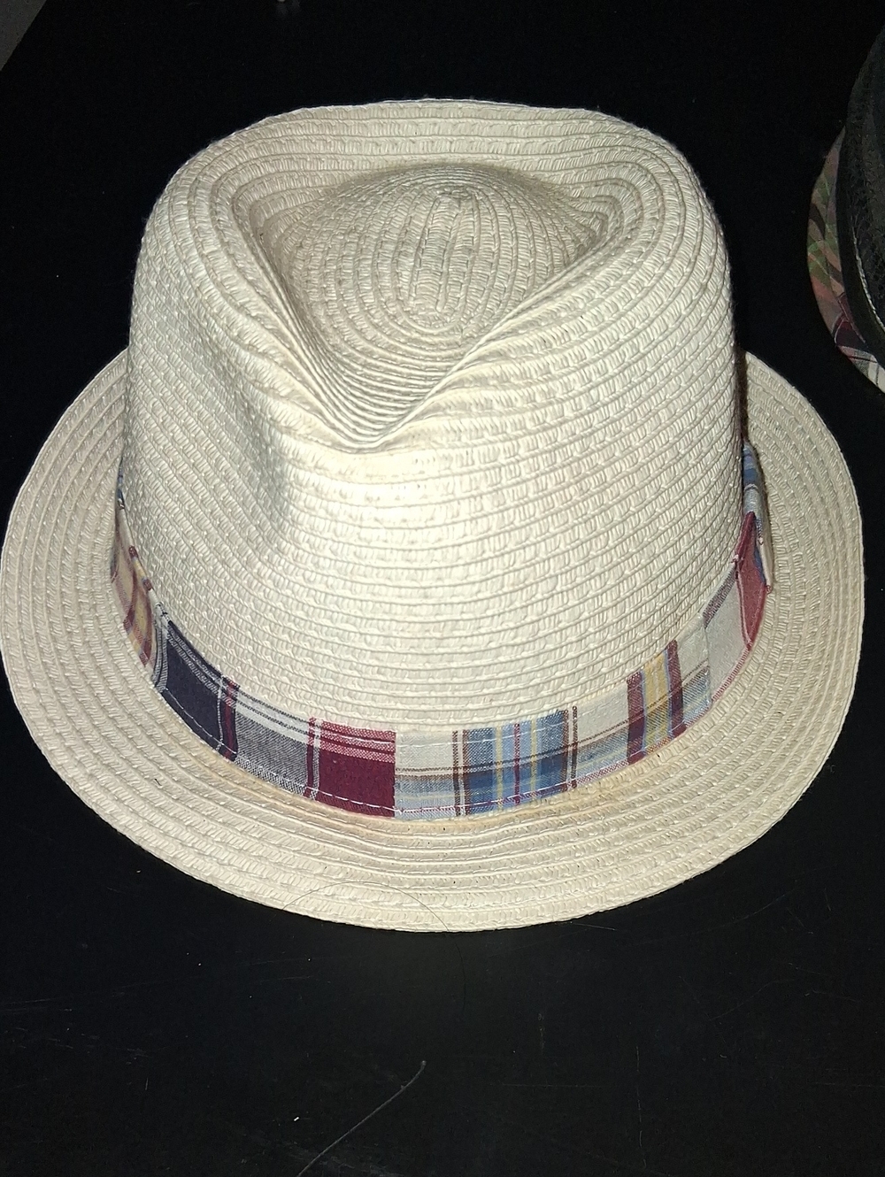 Men's Cream Straw Fedora with Plaid Band